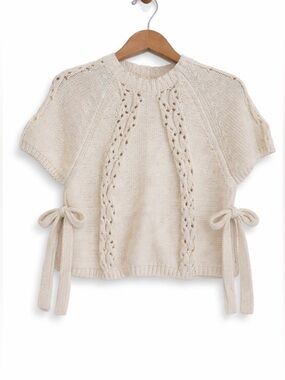 Bellanblue Boutique Cream Ivory Knit Open Tie Sides Cap Sleeve Sweater Vest Top